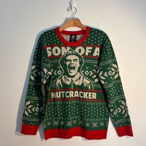 ELF Mens Son of a Nutcracker Sweater Large Red Green Ugly Christmas Holiday